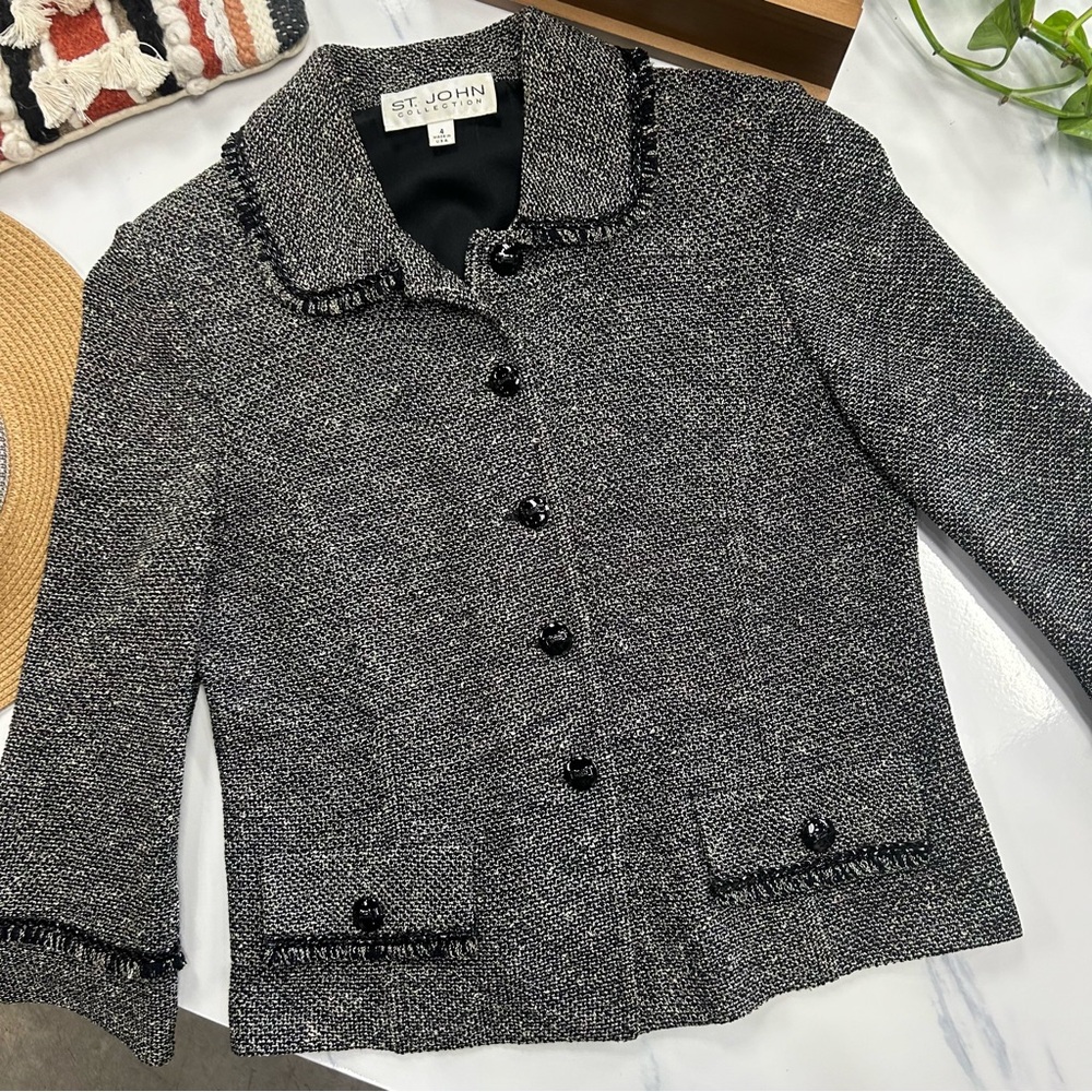 St. John Collection Tweed 3/4 Length Sleeve Blazer